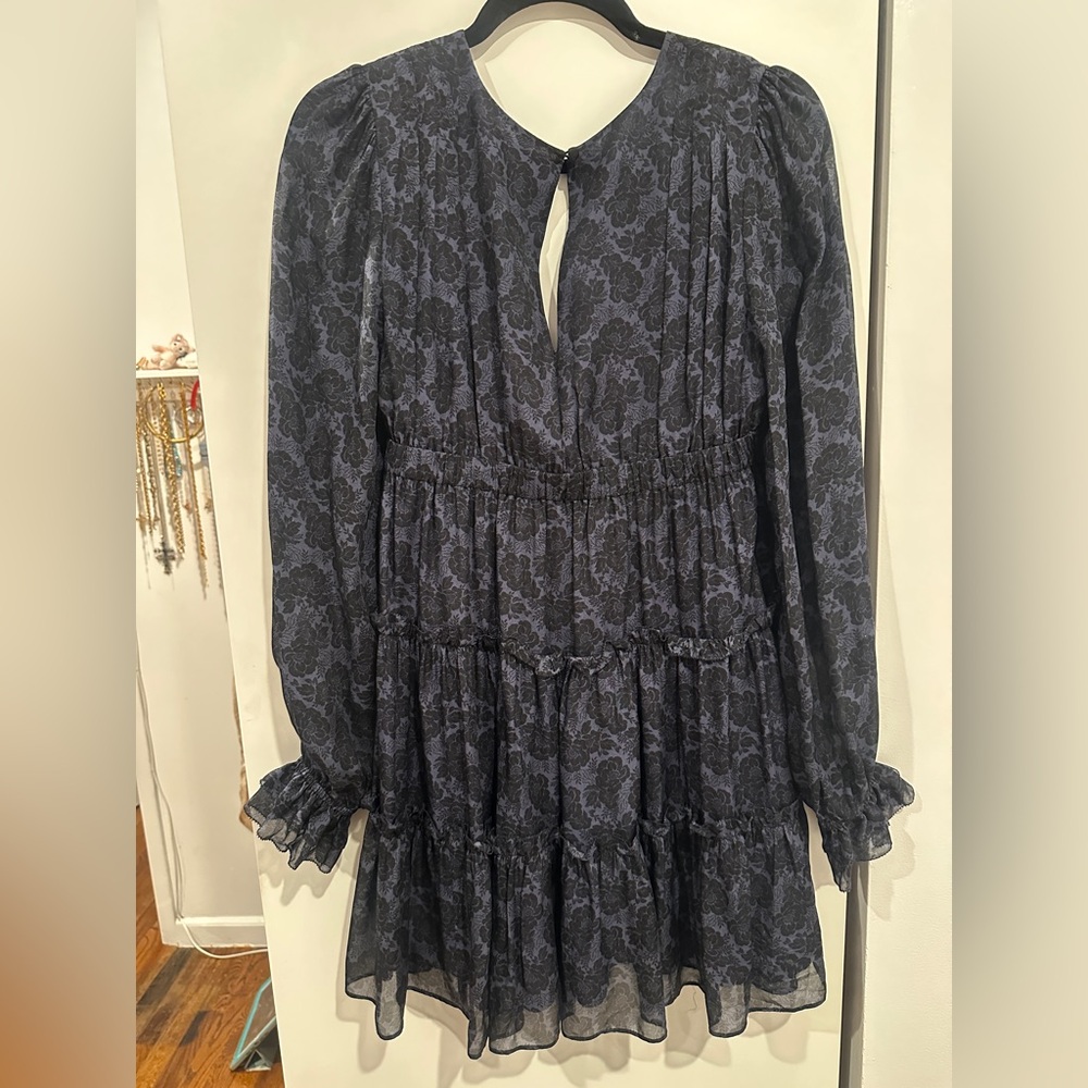 Cami NYC Blue Ruffled Tiered Long Sleeve Dress